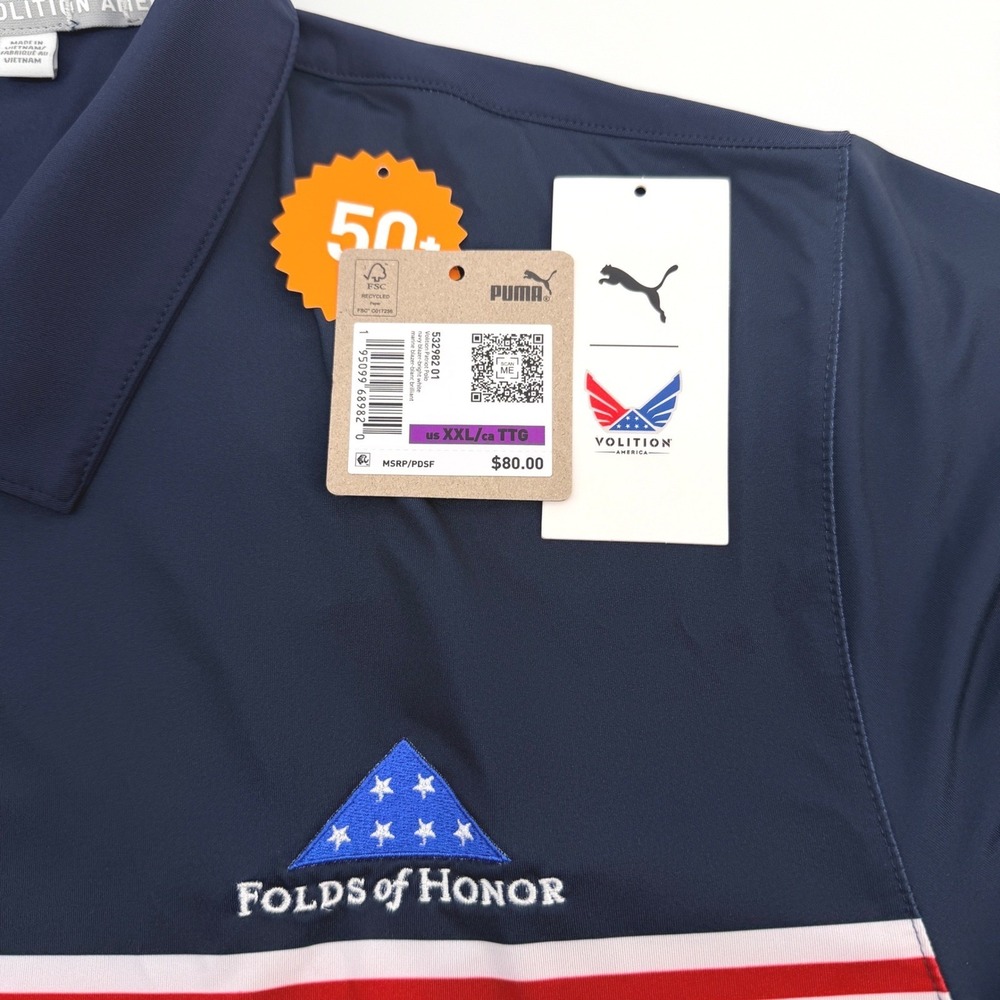 Puma Folds of Honor Polo Shirt Mens XXL Navy Stars Patriot Volition Performance - Picture 2 of 12
